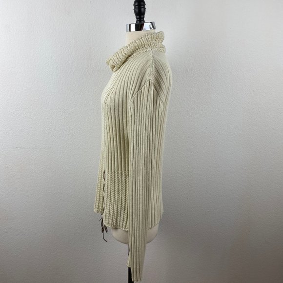 Knit Zone USA Boho Pullover Sweater Natural Rolled Turtleneck Flared Sleeves XL - Picture 5 of 8